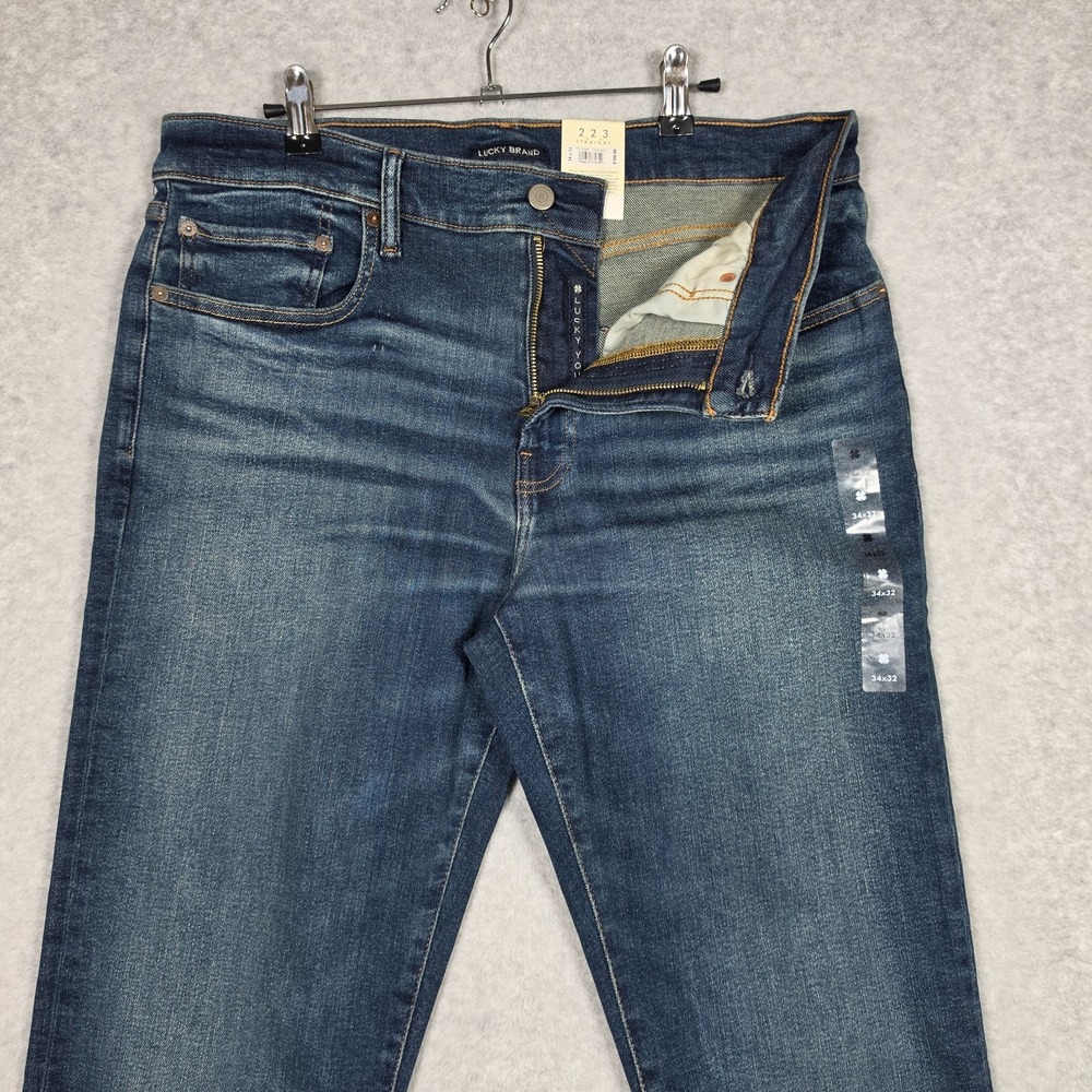 Lucky Brand Jeans Mens Size 34x32 Dark Wash 223 Straight Whiskers Stretch NEW